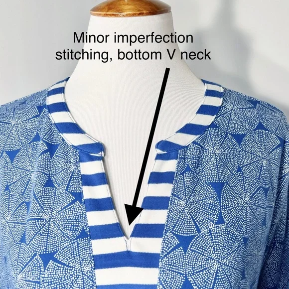 SOLD-NWT Talbots Geometric Striped Blue White V Neck 3/4 Sleeve Pullover Tee - Picture 9 of 9